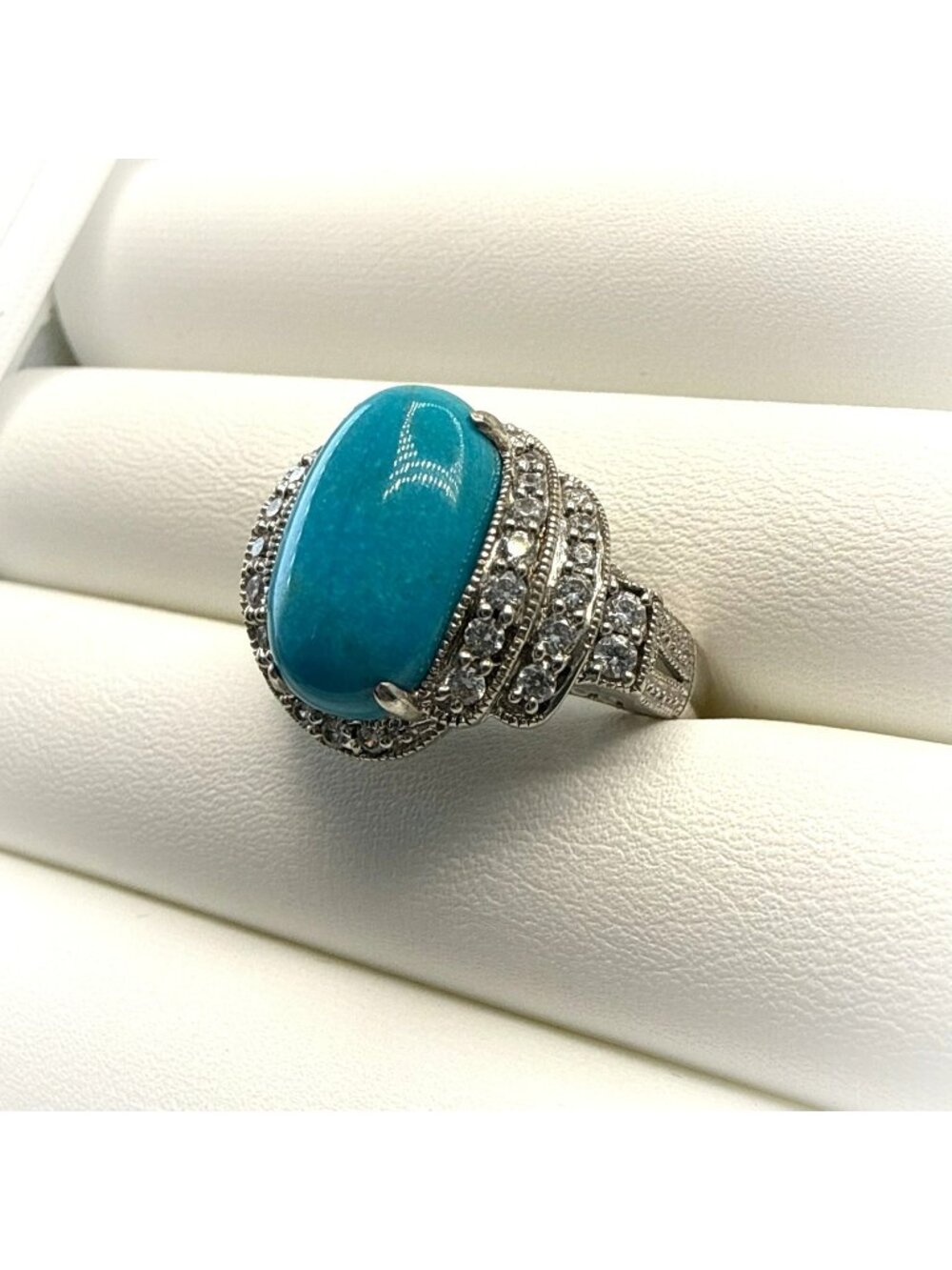 HSN Sterling Silver Ring Turquoise Blue size 9 Oval CZ Cocktail 925 Deco